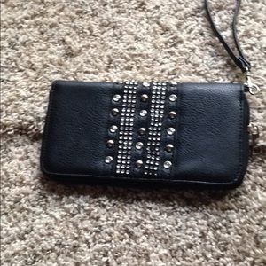 Little black rhinestone purse mini bag wristlet vegan leather wallet